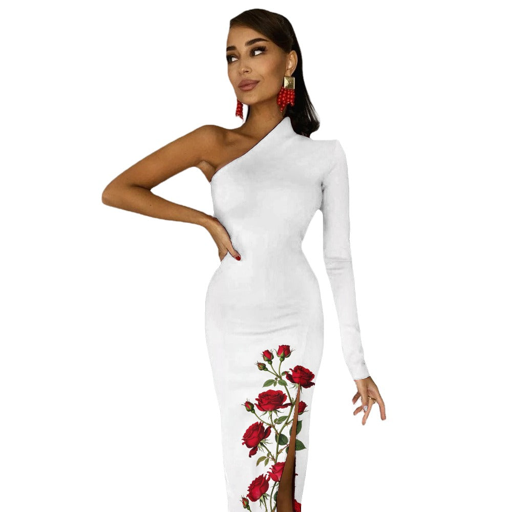 Half Sleeve Slit Rose Dress