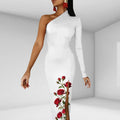 Half Sleeve Slit Rose Dress