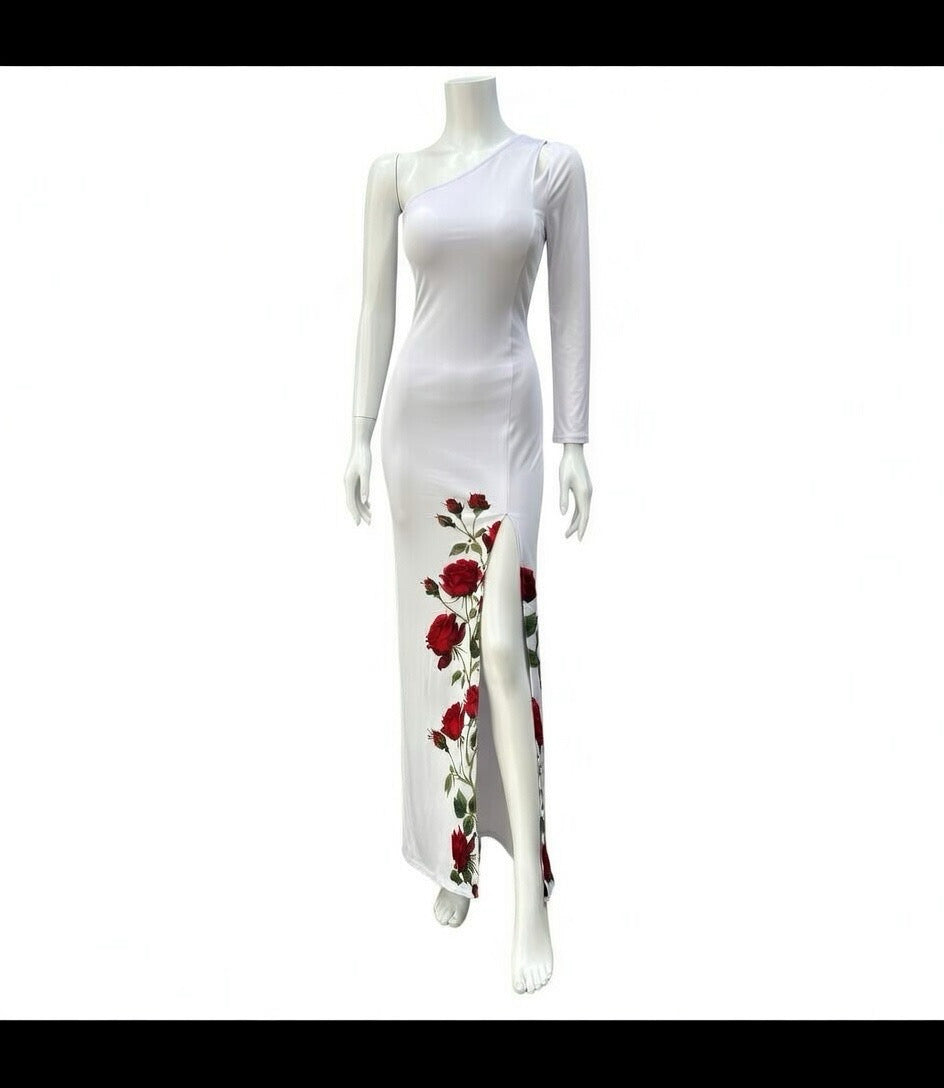 Half Sleeve Slit Rose Dress